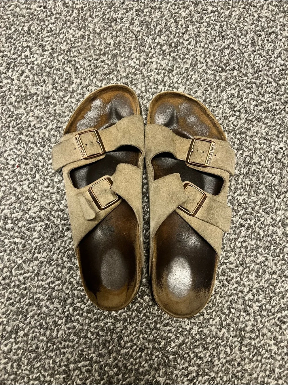 Birkenstock Men's Two-Strap Suede Sandals in Taupe